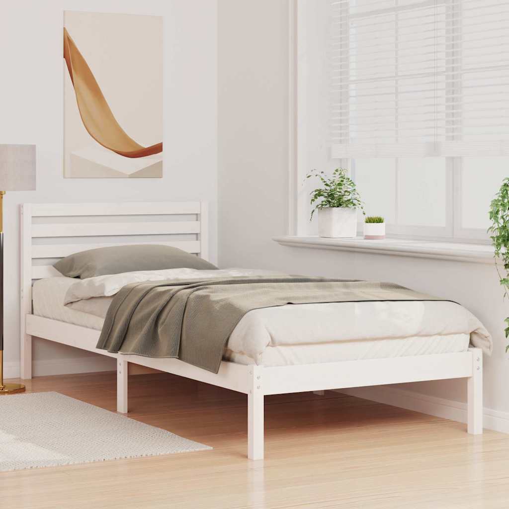 Rám Postele S Čelo Bílá 100 X 220 Cm Masivní Borové Dřevo