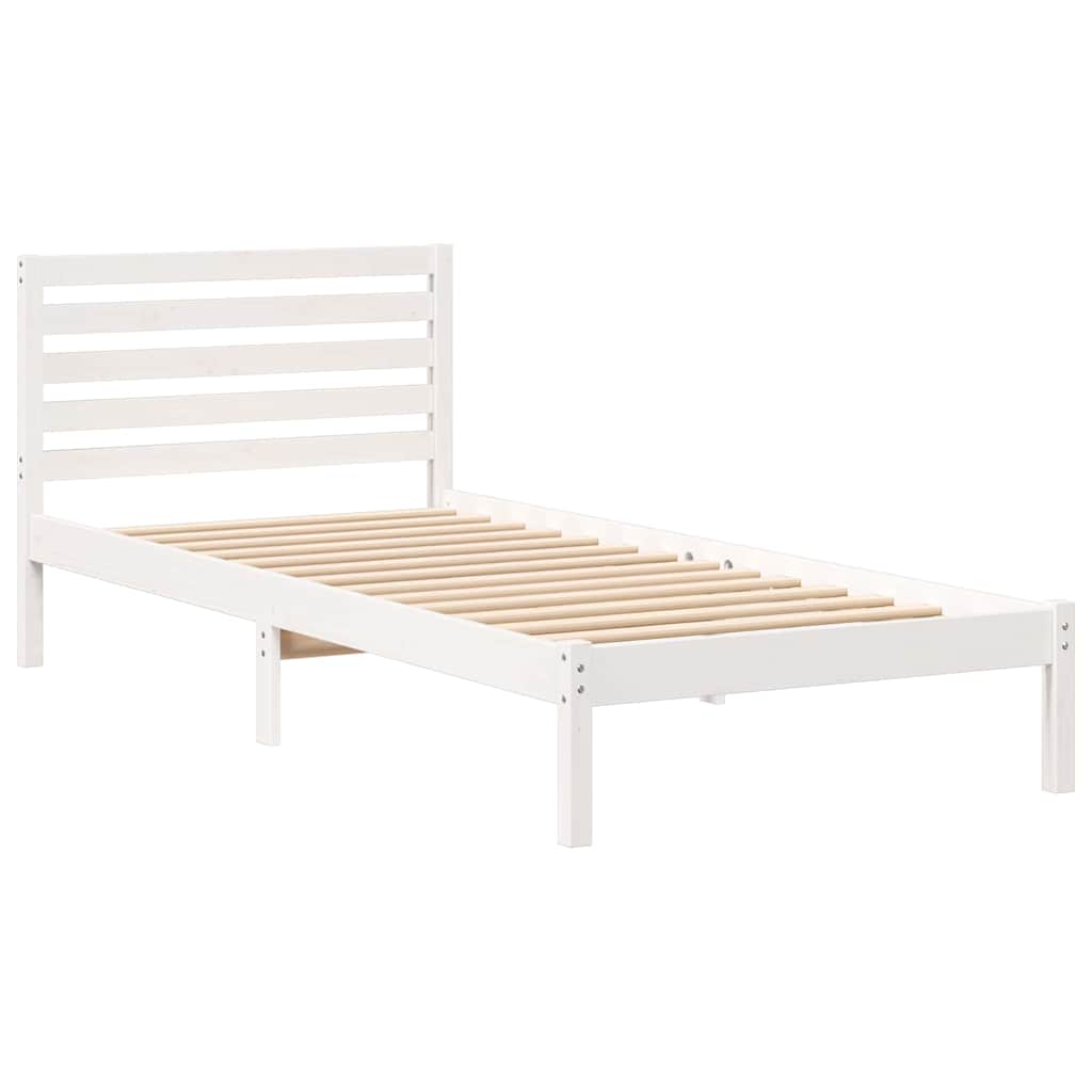 Rám Postele S Čelo Bílá 100 X 220 Cm Masivní Borové Dřevo