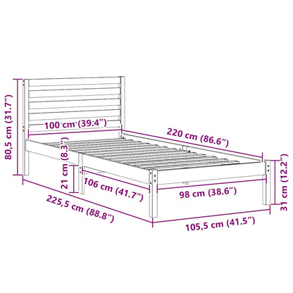 Rám Postele S Čelo Bílá 100 X 220 Cm Masivní Borové Dřevo