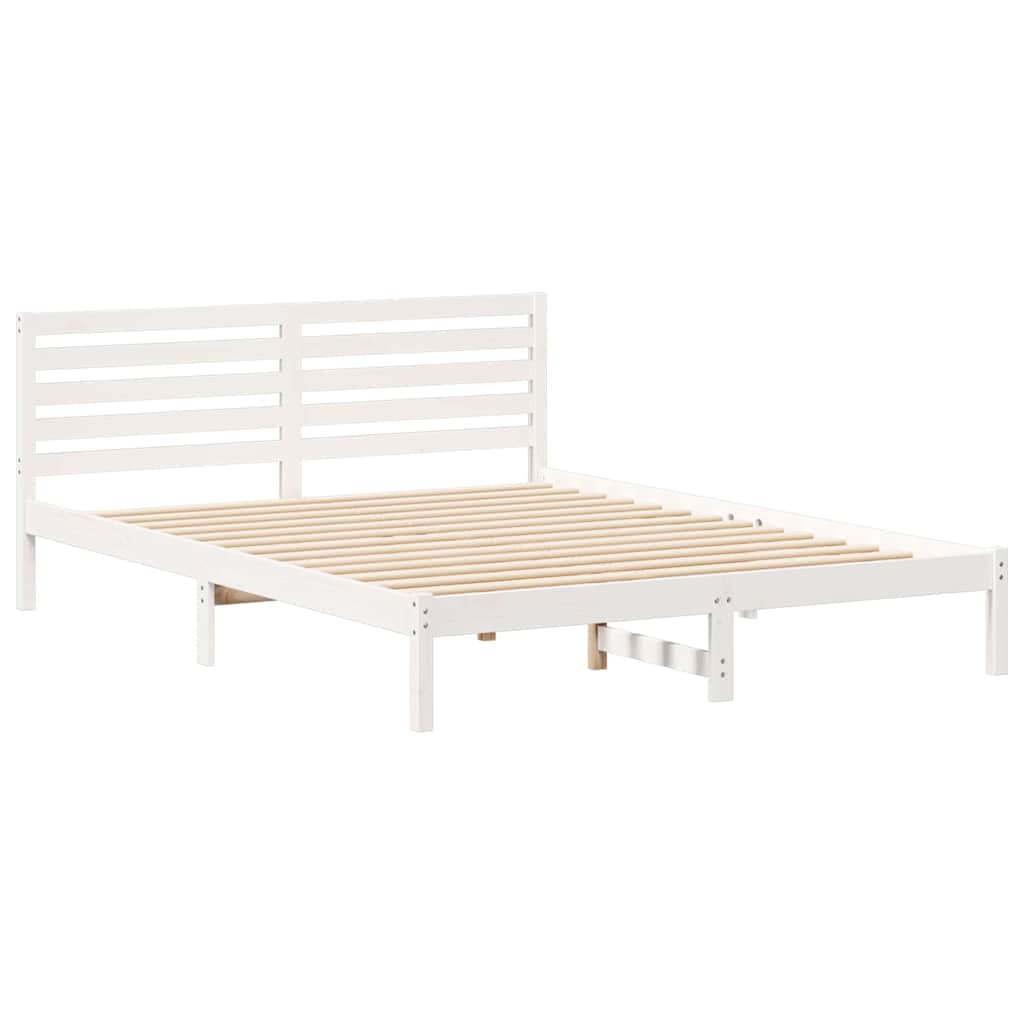 Rám Postele S Čelo Bílá 160 X 220 Cm Masivní Borové Dřevo