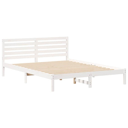 Rám Postele S Čelo Bílá 160 X 220 Cm Masivní Borové Dřevo