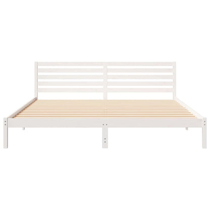 Rám Postele S Čelo Bílá 200 X 220 Cm Masivní Borové Dřevo