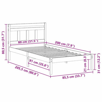 Rám Postele Bílá 80 X 200 Cm Masivní Borové Dřevo