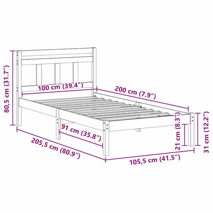 Rám Postele Bílá 100 X 200 Cm Masivní Borové Dřevo