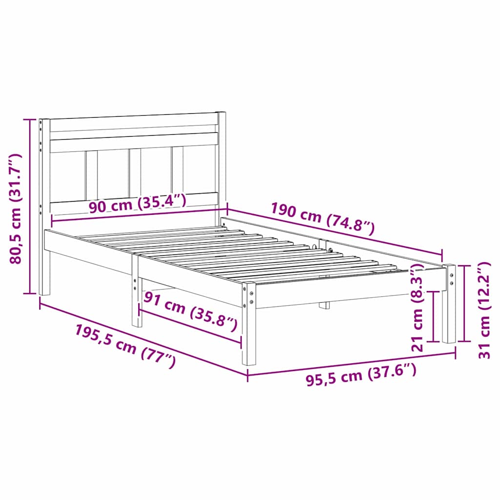 Rám Postele Hnědá 90 X 190 Cm Masivní Borové Dřevo