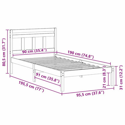 Rám Postele Hnědá 90 X 190 Cm Masivní Borové Dřevo