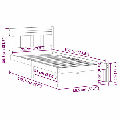 Rám Postele Hnědá 75 X 190 Cm Masivní Borové Dřevo