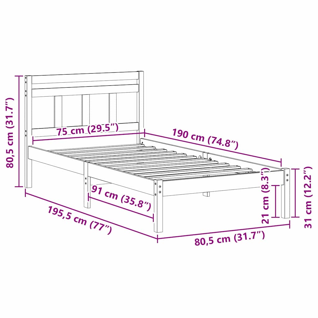 Rám Postele Hnědá 75 X 190 Cm Masivní Borové Dřevo