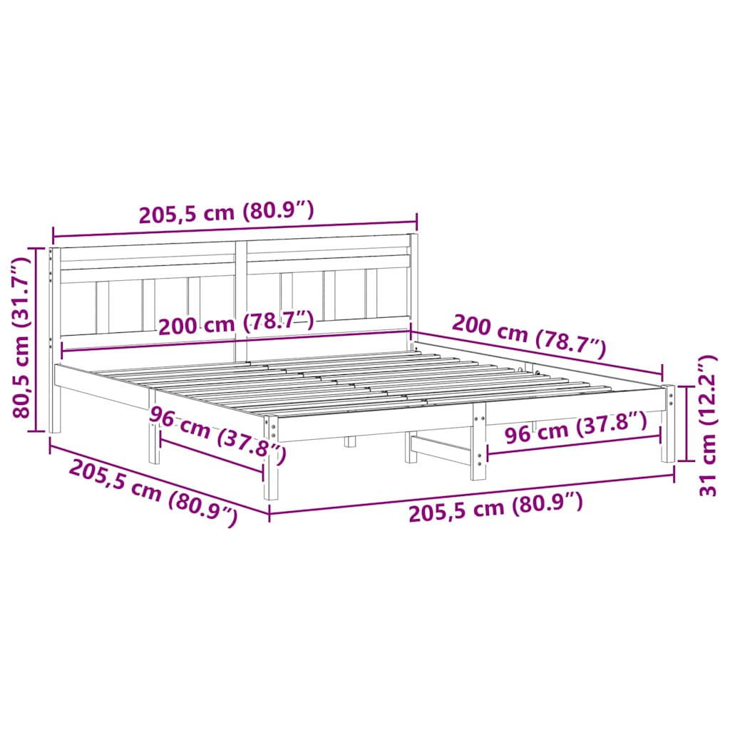 Rám Postele Hnědá 200 X 200 Cm Masivní Borové Dřevo