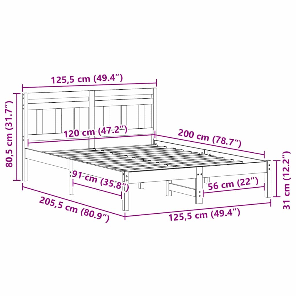 Rám Postele Bílá 120 X 200 Cm Masivní Borové Dřevo