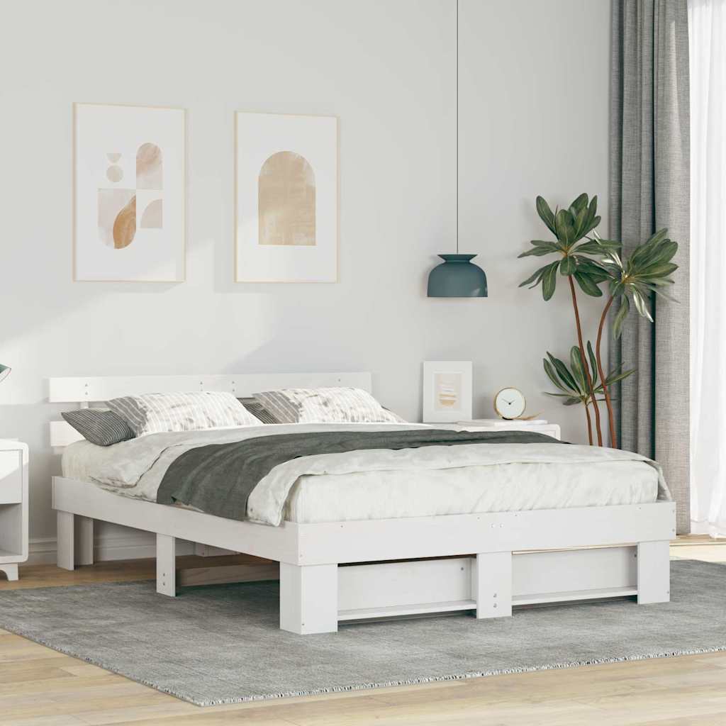 Rám Postele S Čelo Bílá 160 X 200 Cm Masivní Borové Dřevo