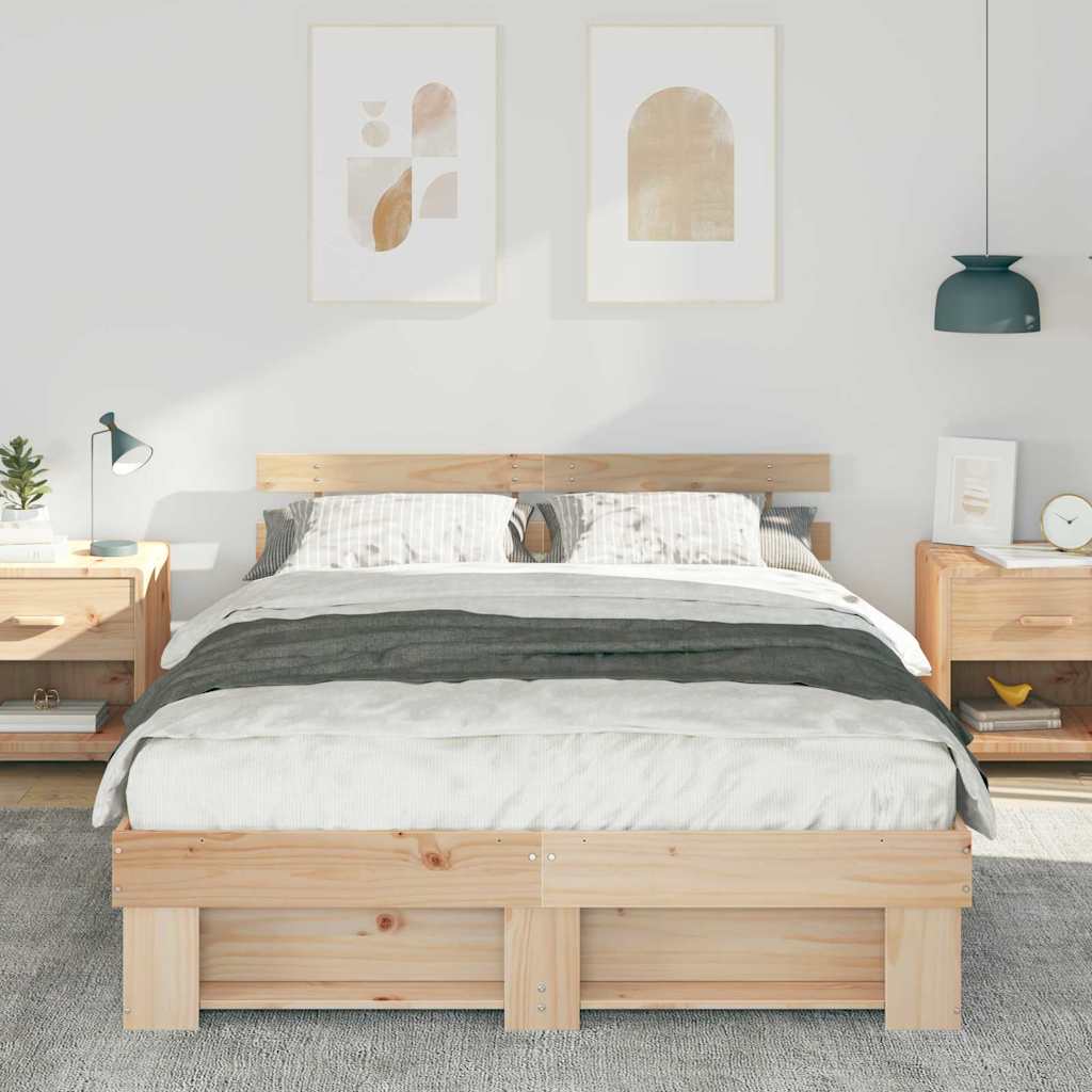Rám Postele S Čelo Hnědá 150 X 200 Cm Masivní Borové Dřevo