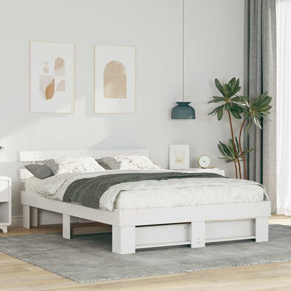 Rám Postele S Čelo Bílá 150 X 200 Cm Masivní Borové Dřevo