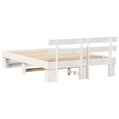 Rám Postele S Čelo Bílá 150 X 200 Cm Masivní Borové Dřevo