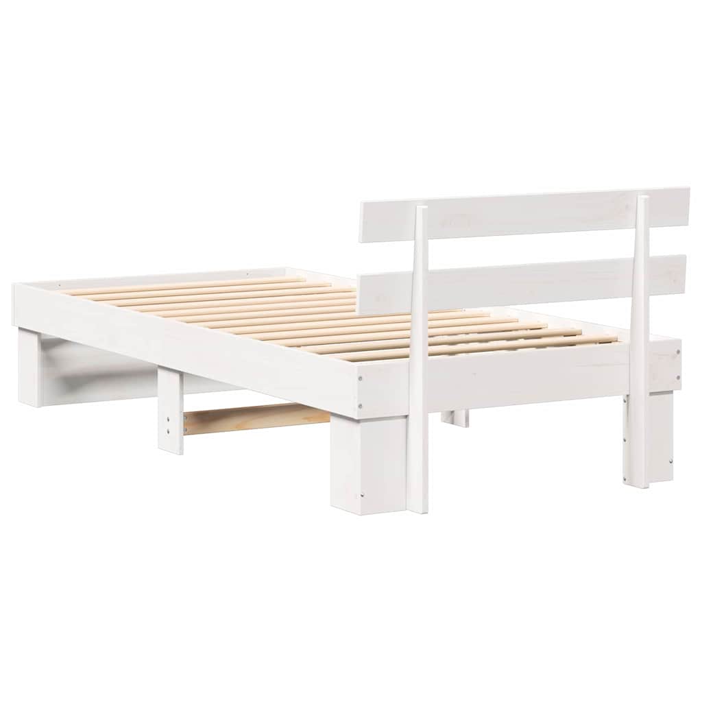 Rám Postele S Čelo Bílá 100 X 200 Cm Masivní Borové Dřevo
