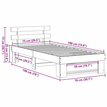 Rám Postele S Čelo Bílá 75 X 190 Cm Masivní Borové Dřevo