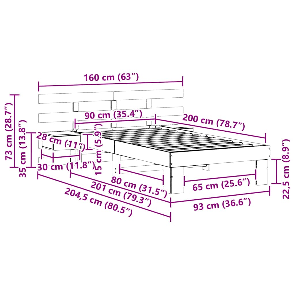 Rám Postele S Čelo Bílá 90 X 200 Cm Masivní Borové Dřevo