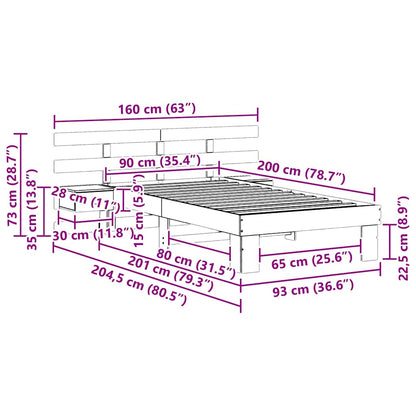 Rám Postele S Čelo Bílá 90 X 200 Cm Masivní Borové Dřevo