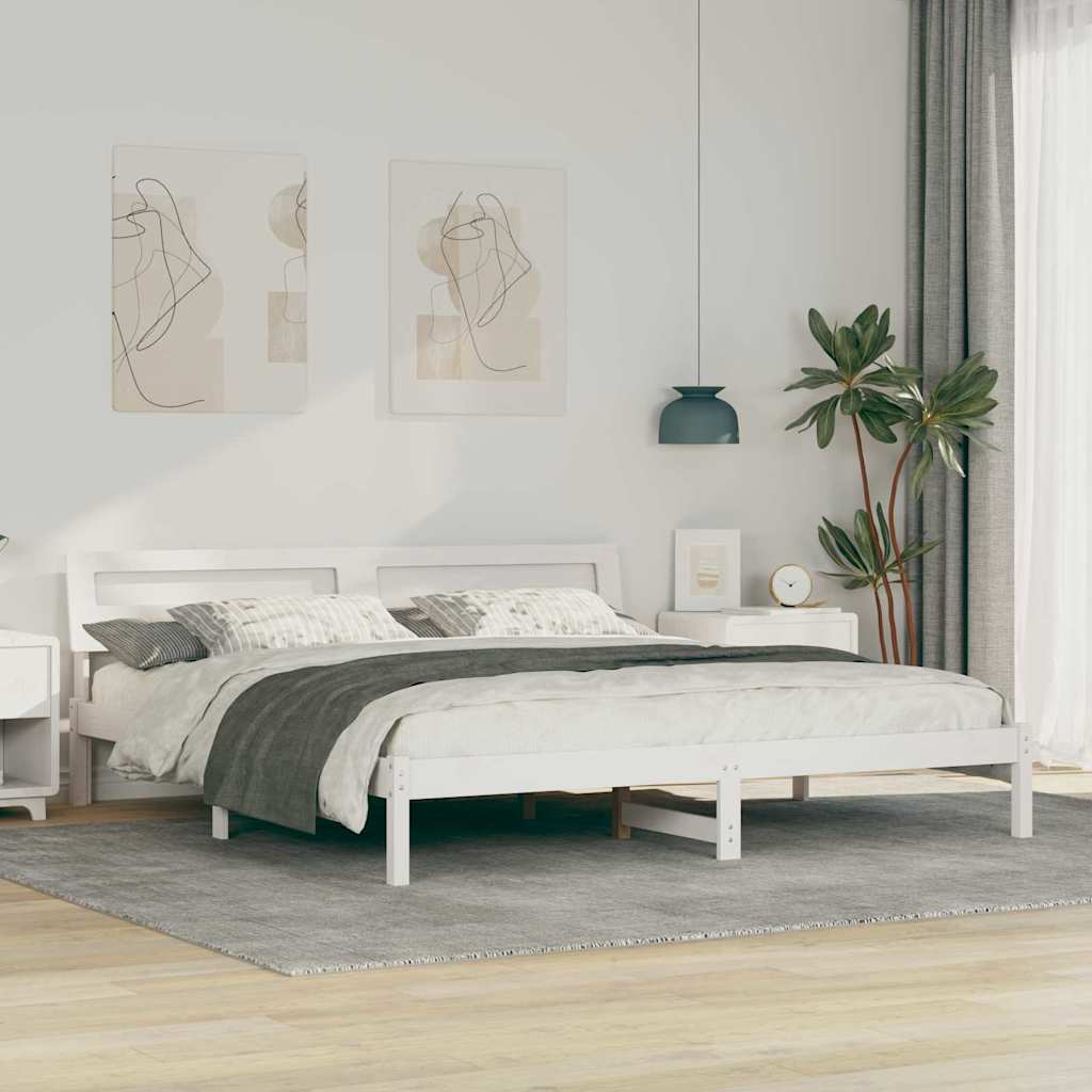 Rám Postele S Čelo Bílá 180 X 200 Cm Masivní Borové Dřevo