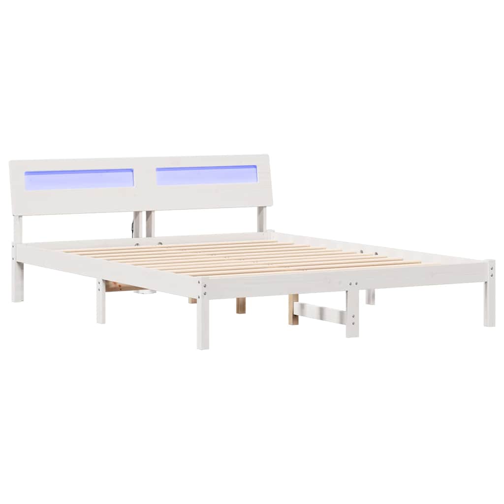 Rám Postele S Čelo Bílá 150 X 200 Cm Masivní Borové Dřevo