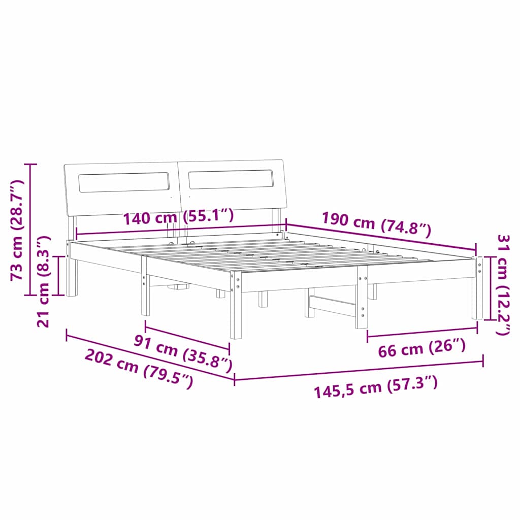 Rám Postele S Čelo Hnědá 140 X 190 Cm Masivní Borové Dřevo