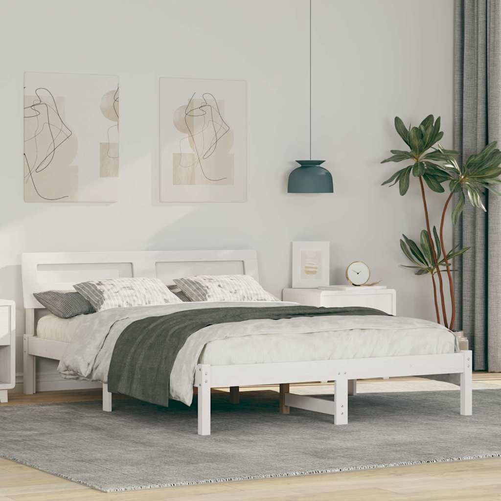 Rám Postele S Čelo Bílá 140 X 190 Cm Masivní Borové Dřevo