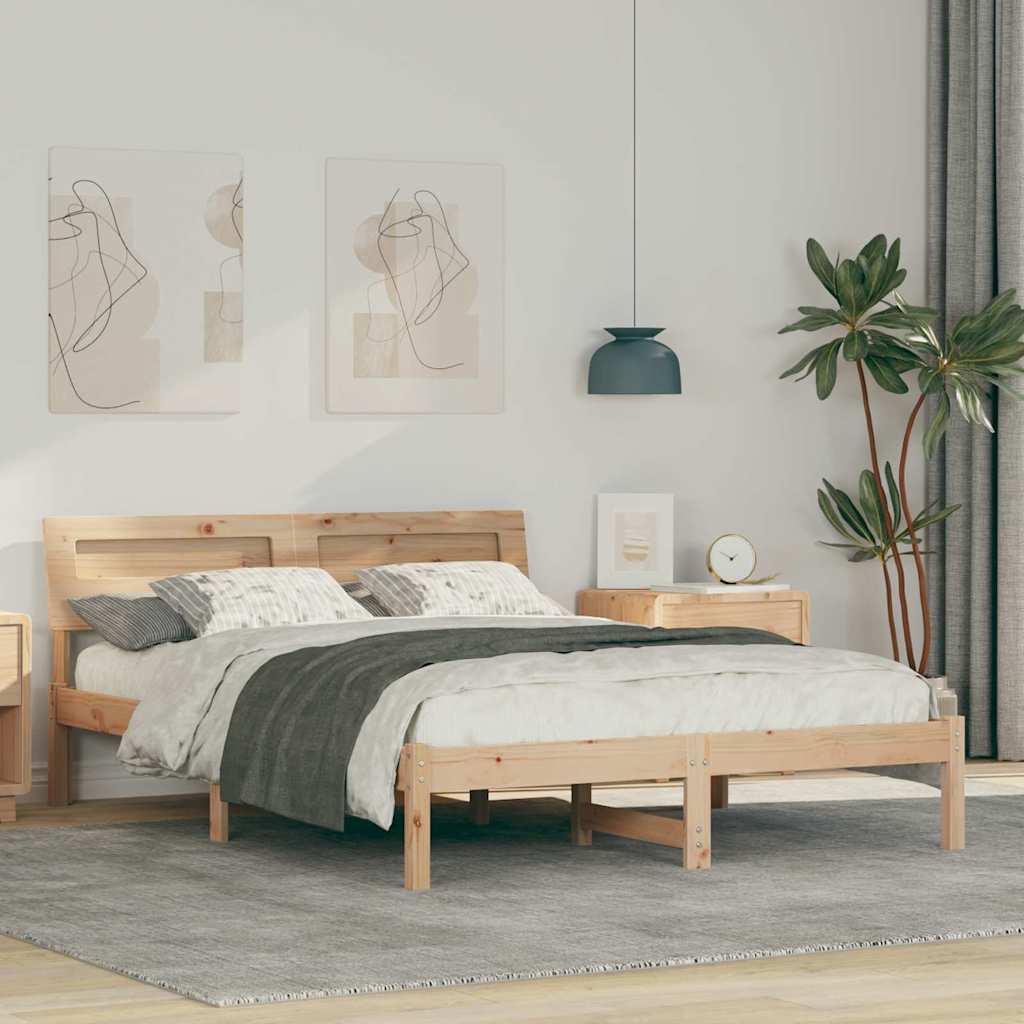 Rám Postele S Čelo Hnědá 135 X 190 Cm Masivní Borové Dřevo