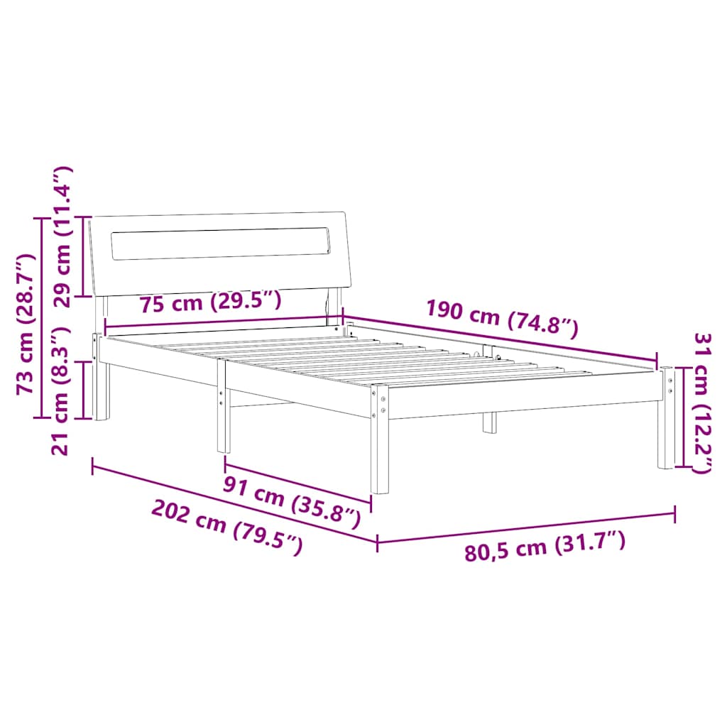 Rám Postele Voskově Hnědá 75 X 190 Cm Masivní Borové Dřevo