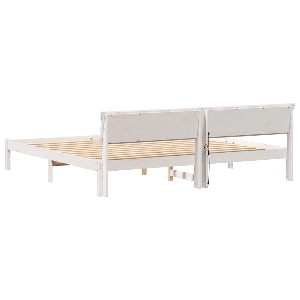 Rám Postele S Čelo Bílá 180 X 200 Cm Masivní Borové Dřevo