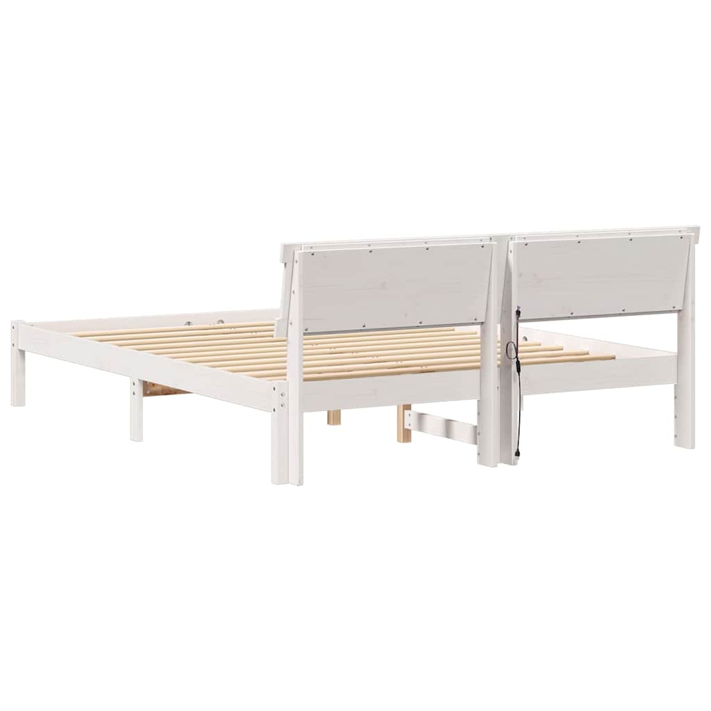 Rám Postele S Čelo Bílá 160 X 200 Cm Masivní Borové Dřevo