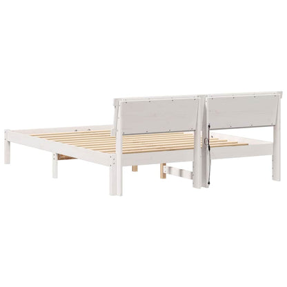 Rám Postele S Čelo Bílá 140 X 200 Cm Masivní Borové Dřevo