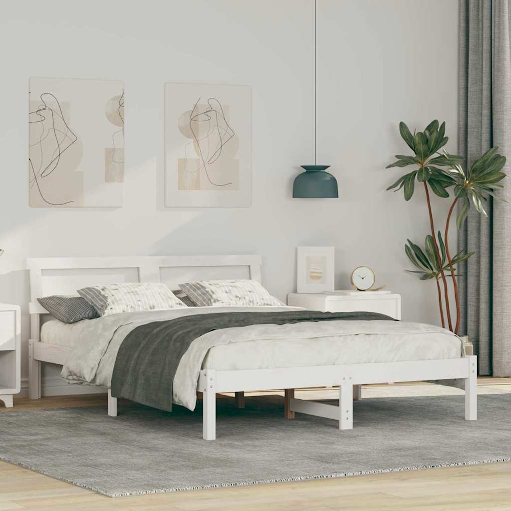 Rám Postele S Čelo Bílá 135 X 190 Cm Masivní Borové Dřevo