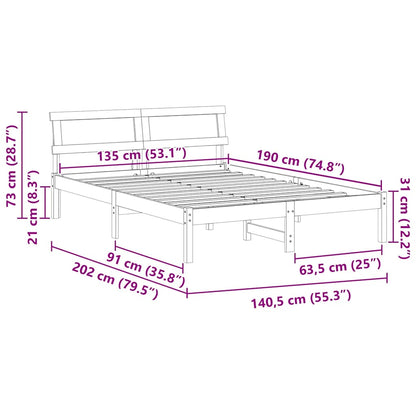 Rám Postele S Čelo Bílá 135 X 190 Cm Masivní Borové Dřevo