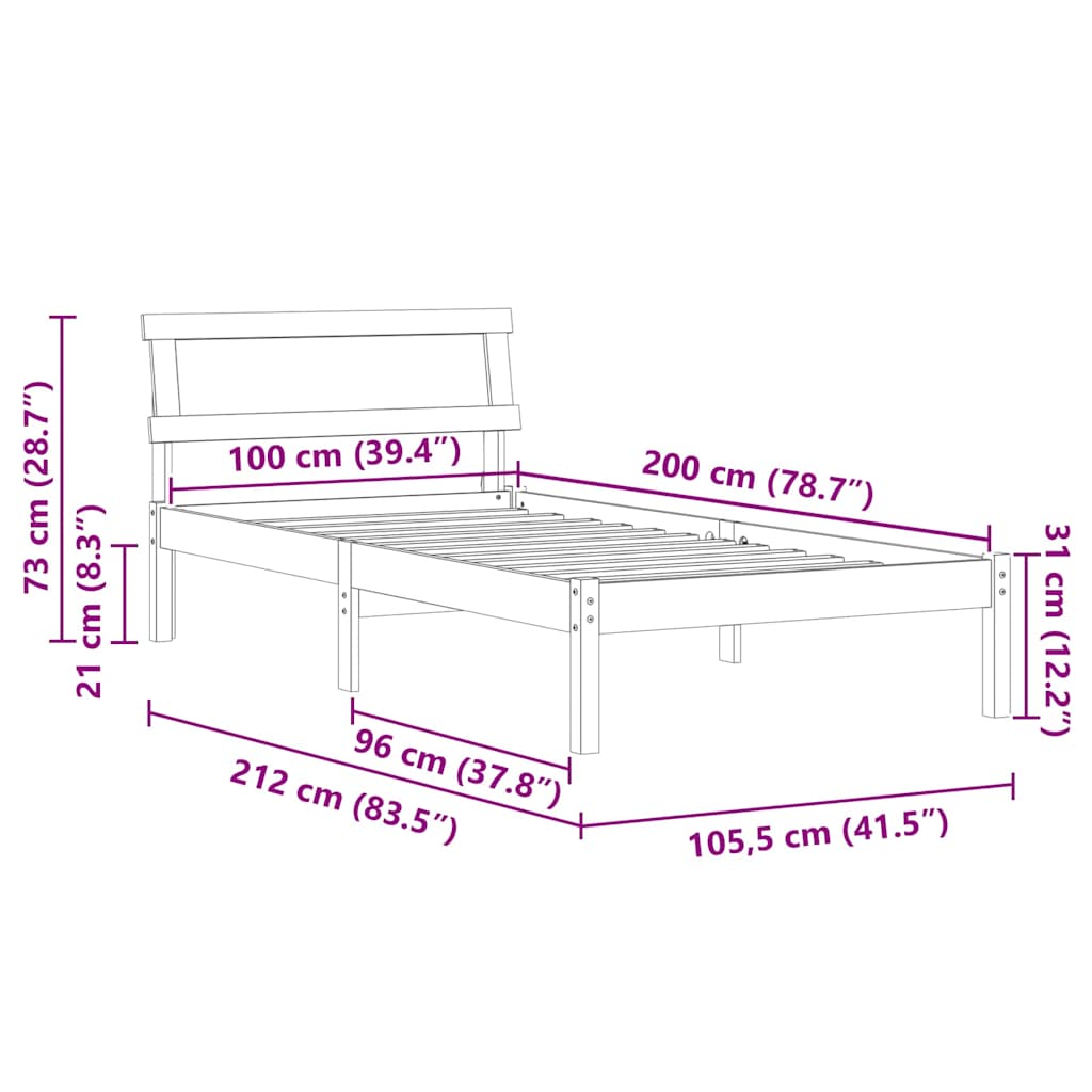 Rám Postele S Čelo Hnědá 100 X 200 Cm Masivní Borové Dřevo
