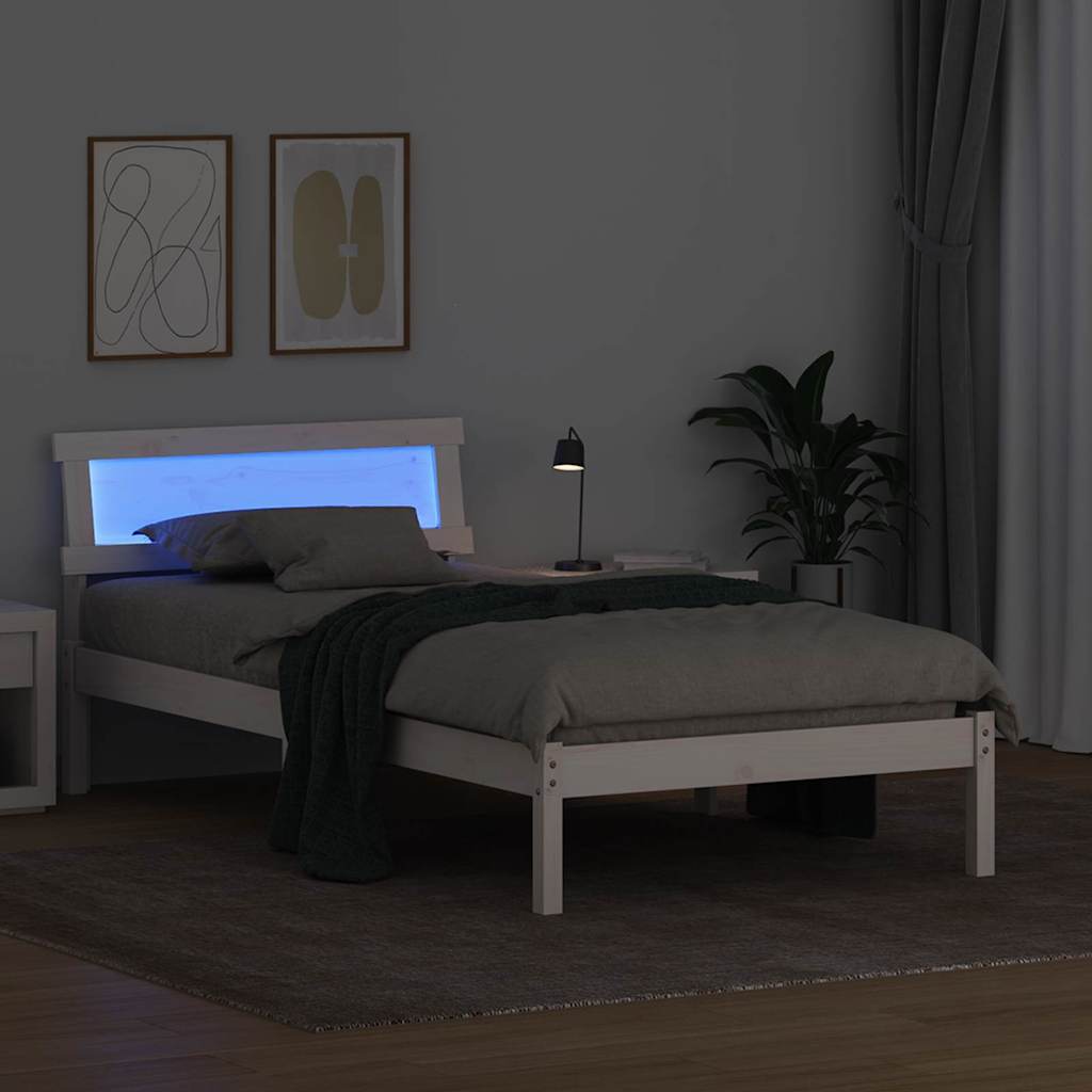 Rám Postele S Čelo Bílá 90 X 200 Cm Masivní Borové Dřevo