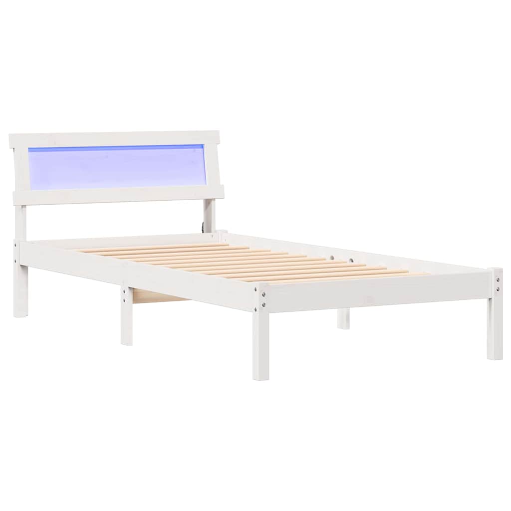 Rám Postele S Čelo Bílá 90 X 200 Cm Masivní Borové Dřevo