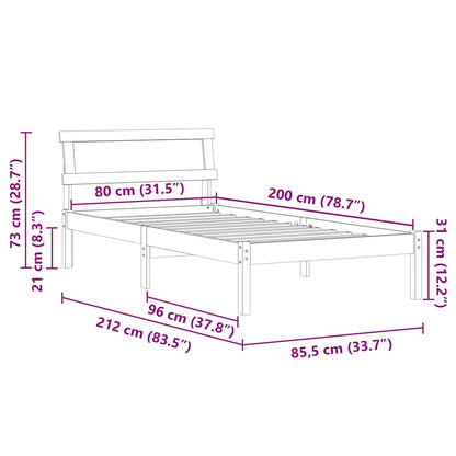Rám Postele S Čelo Bílá 80 X 200 Cm Masivní Borové Dřevo