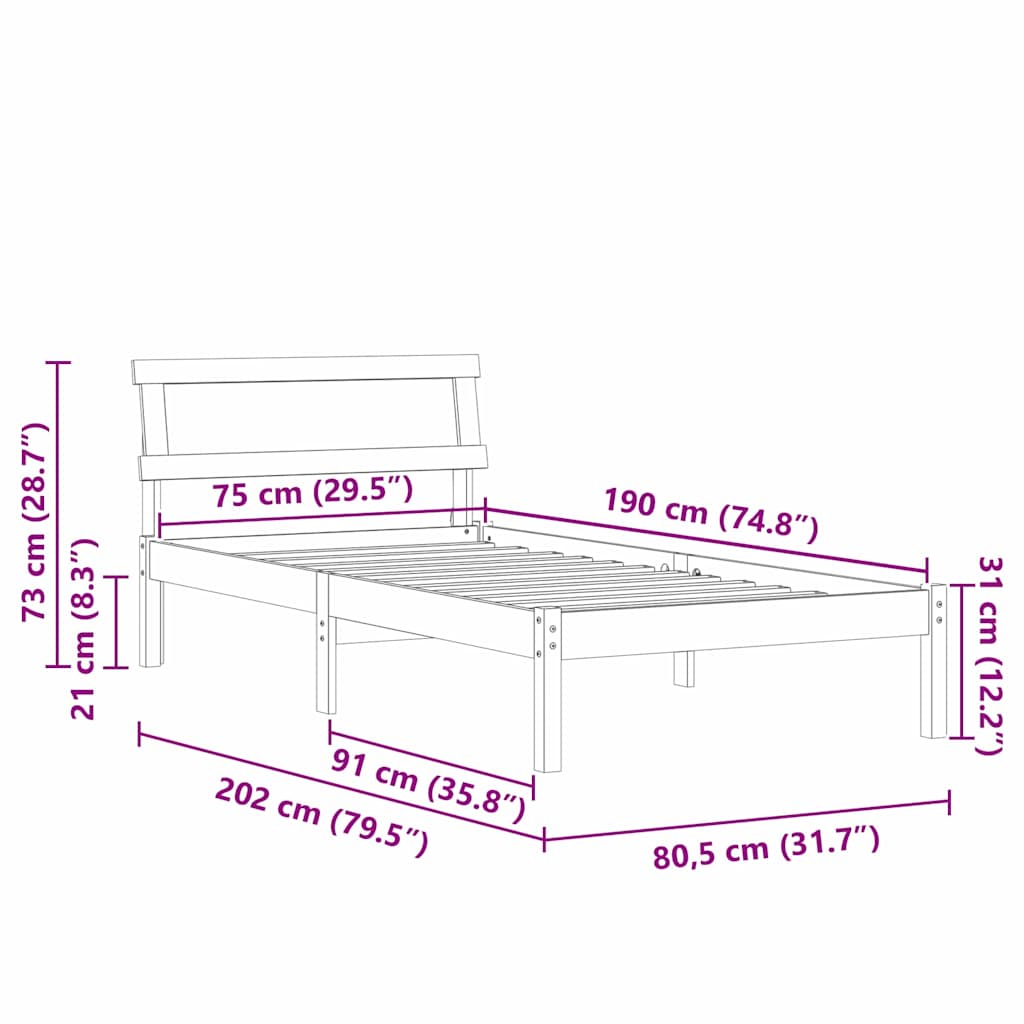 Rám Postele S Čelo Hnědá 75 X 190 Cm Masivní Borové Dřevo