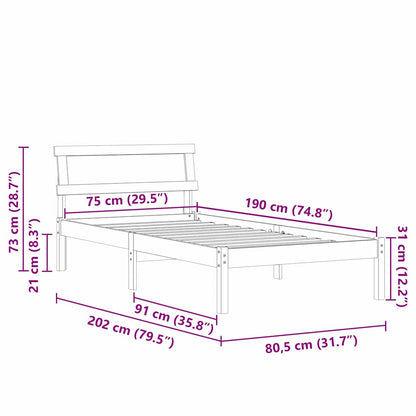 Rám Postele S Čelo Bílá 75 X 190 Cm Masivní Borové Dřevo