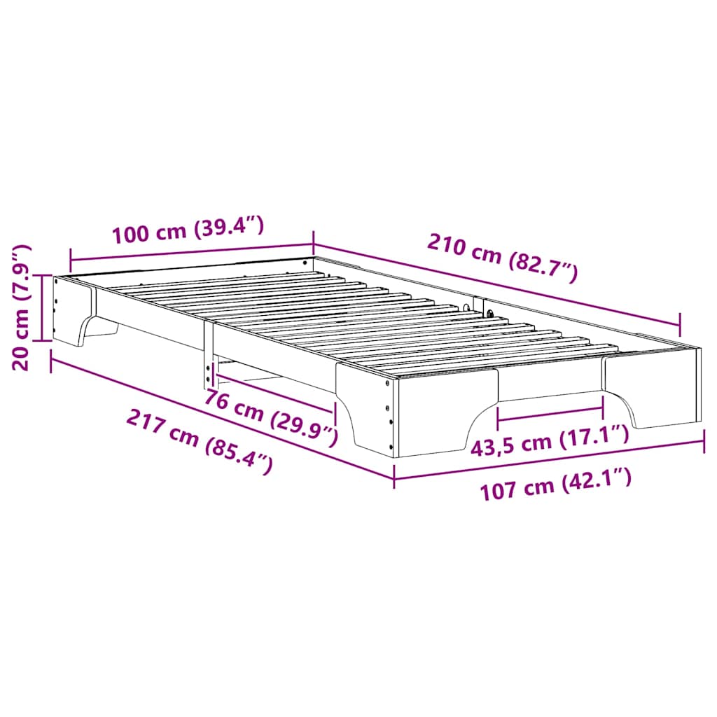 Rám Postele Hnědá 100 X 210 Cm Masivní Borové Dřevo