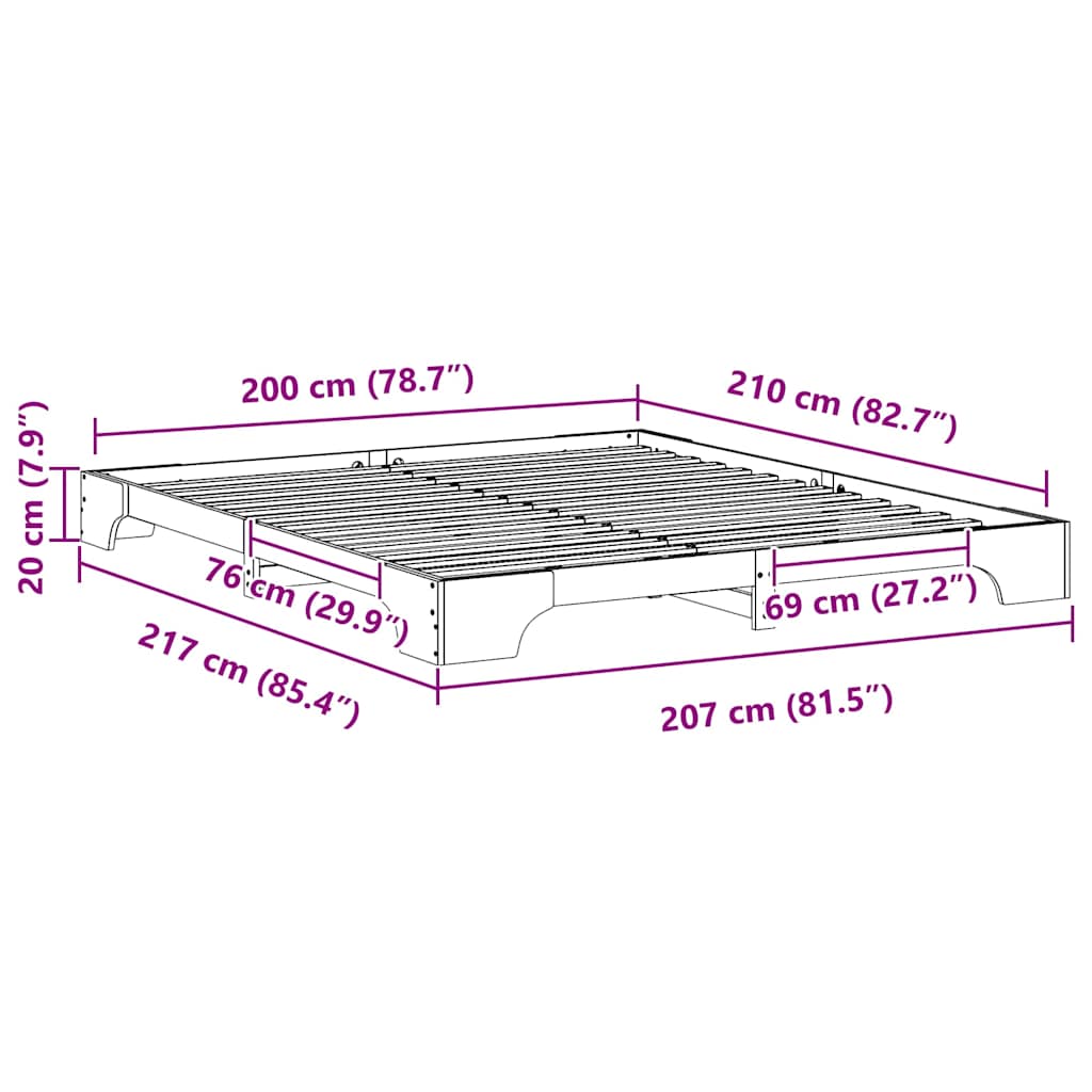 Rám Postele Hnědá 200 X 210 Cm Masivní Borové Dřevo