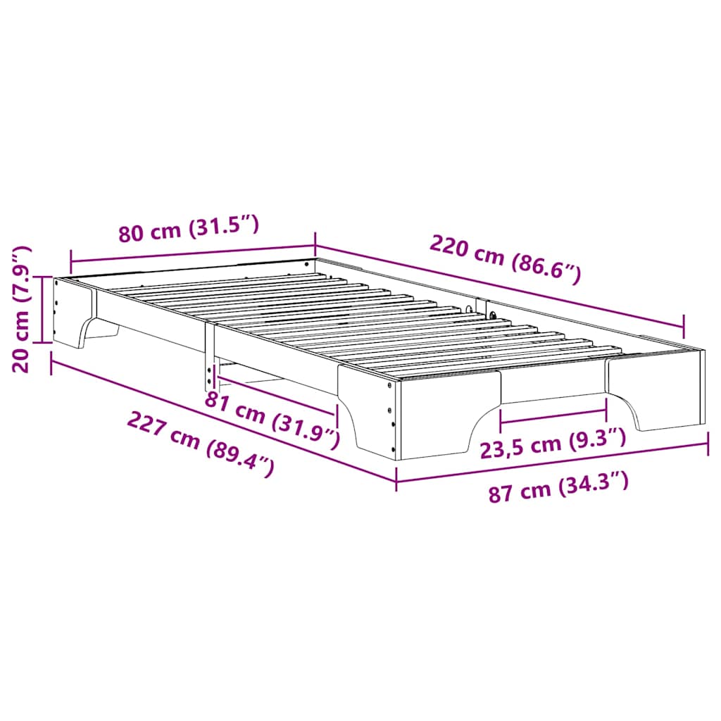 Rám Postele Hnědá 80 X 220 Cm Masivní Borové Dřevo