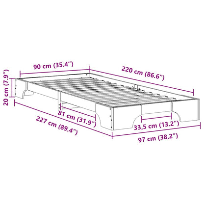 Rám Postele Bílá 90 X 220 Cm Masivní Borové Dřevo