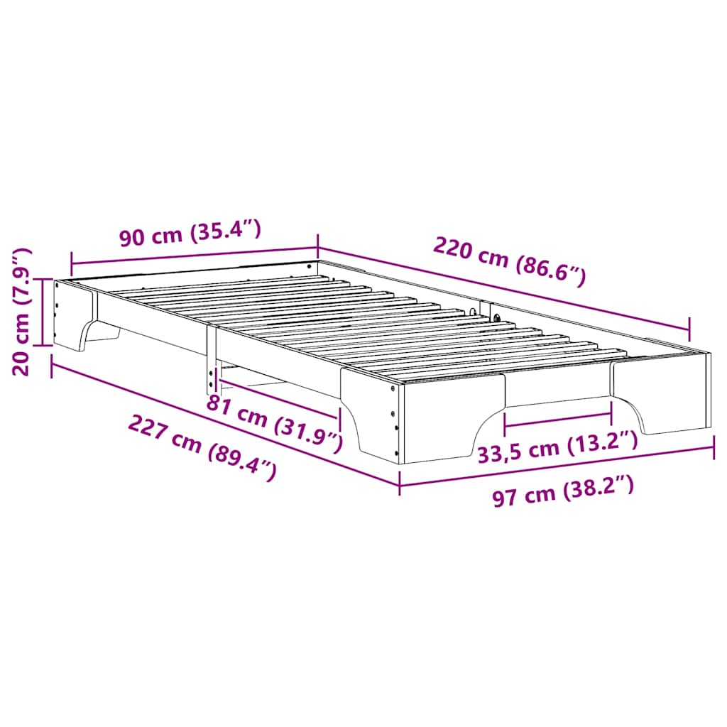 Rám Postele Hnědá 90 X 220 Cm Masivní Borové Dřevo