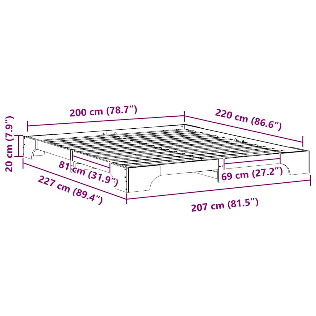 Rám Postele Hnědá 200 X 220 Cm Masivní Borové Dřevo