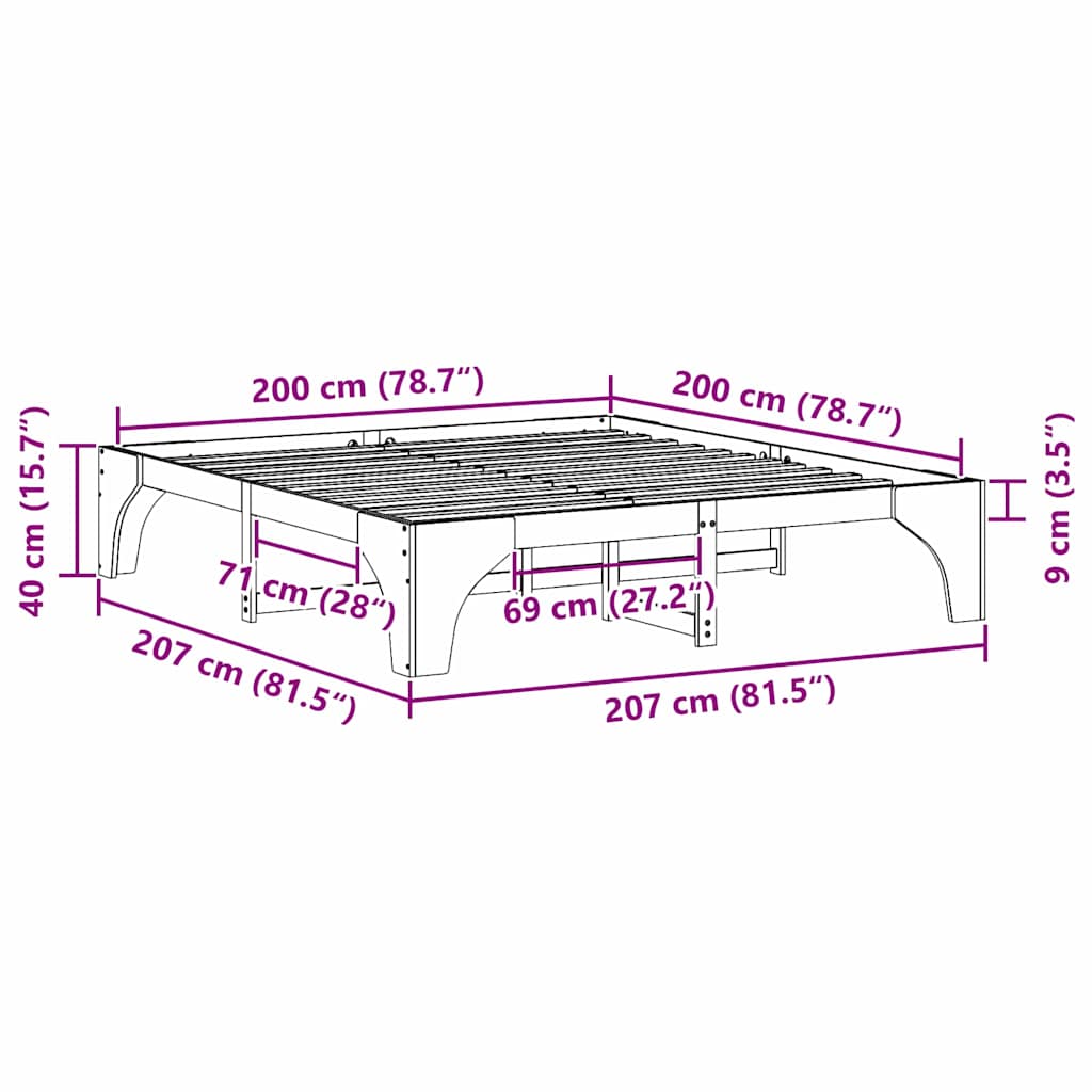 Rám Postele Bílá 200 X 200 Cm Masivní Borové Dřevo