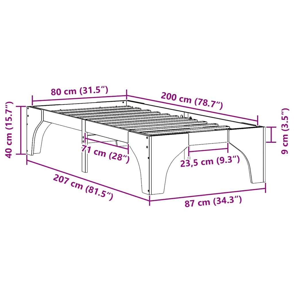 Rám Postele Hnědá 80 X 200 Cm Masivní Borové Dřevo