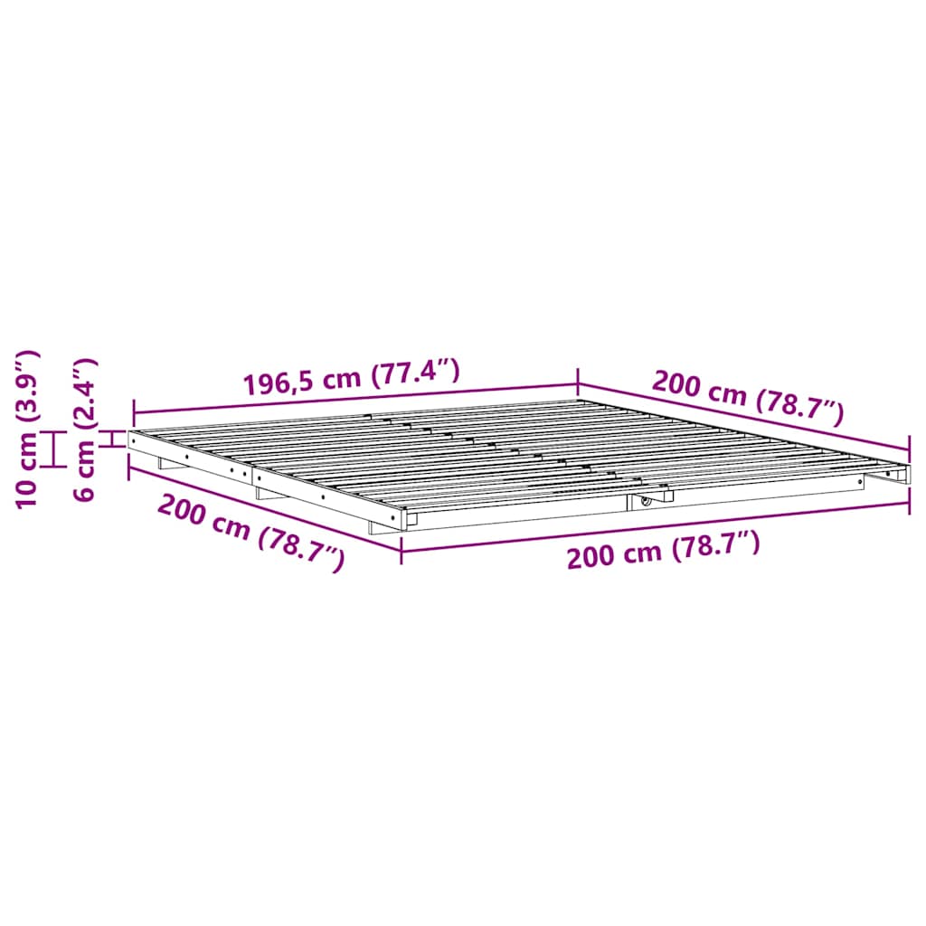 Rám Postele Bílá 200 X 200 Cm Masivní Borové Dřevo