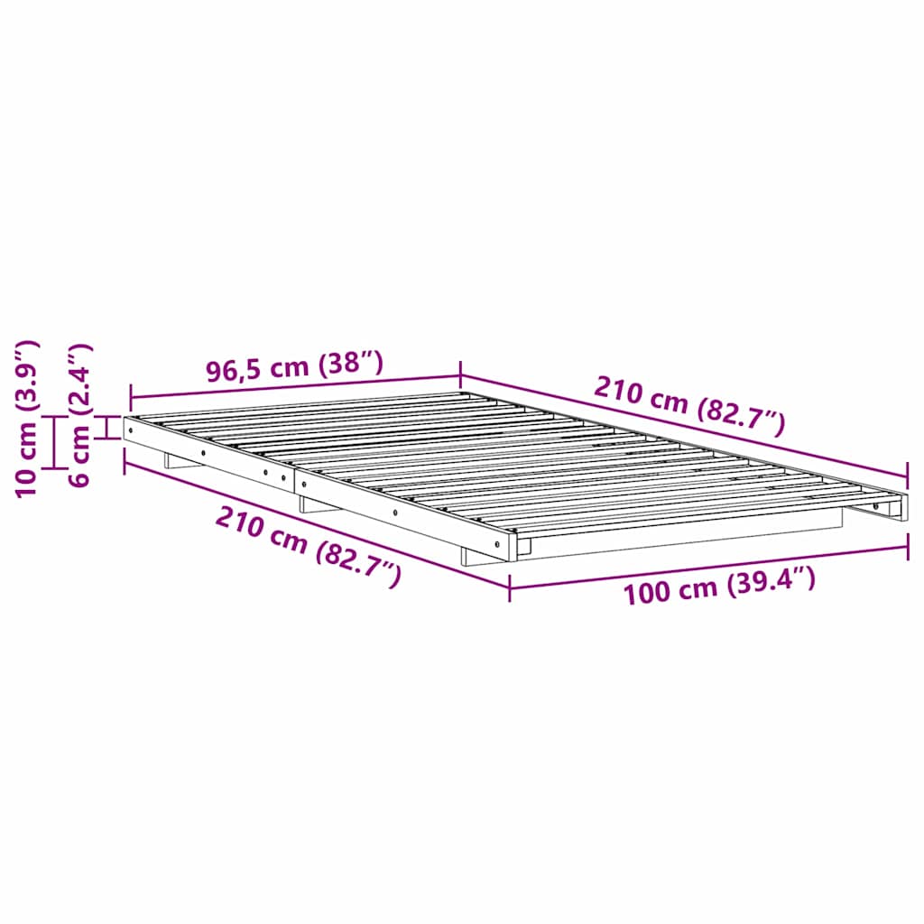 Rám Postele Bílá 100 X 210 Cm Masivní Borové Dřevo