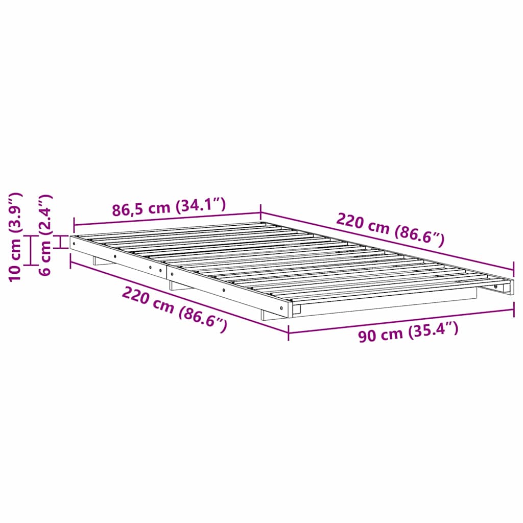 Rám Postele Hnědá 90 X 220 Cm Masivní Borové Dřevo
